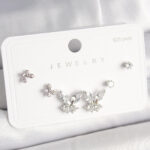 925 Ayar Gümüş Çivi Pirinç Zirkon Taşlı Kelebek Model Kadın Küpe Seti