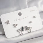 925 Ayar Gümüş Çivi Pirinç Gümüş Renk Zirkon Taşlı Kelebek Model Kadın Küpe Seti