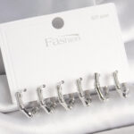 925 Ayar Gümüş Çivi Pirinç Gümüş Renk Bambu Halka Model Kadın Küpe Seti