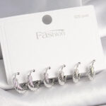 925 Ayar Gümüş Çivi Pirinç Gümüş Renk İşlemeli Halka Model Kadın Küpe Seti