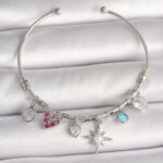 Pirinç Gümüş Renk Sallantı Zirkon Taşlı Kutup Yıldız Figür Kalp Detay Charm Kadın Bileklik