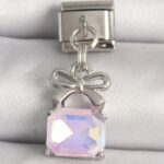 316L Çelik Gümüş Renk Pembe Zirkon Taşlı Çanta Model Nomination Charm