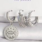 Pirinç Gümüş Renk Zirkon Taşlı Göz İşlemeli Halka Model 3'Lü Kadın Kombin Küpe