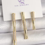 Pirinç Gold Renk Zirkon Taşlı Bambu Model 3'Lü Kadın Kombin Küpe