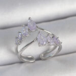 Pirinç Gümüş Renk Mor Damla Zirkon Taşlı Taç Model Kadın Yüzük