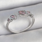 Pirinç Gümüş Renk Pembe Damla Zirkon Taşlı Ayarlanabilir Model Kadın Yüzük