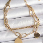 316L Çelik Gold Renk 2'Li Zincir Model Sallantı Kalp Figür Kadın Bileklik