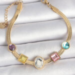 316L Çelik Gold Renk İtalyan Zincir Renkli Zirkon Taşlı Kadın Bileklik