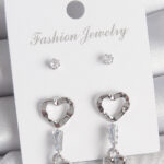 Pirinç Gümüş Renk Zirkon Taş Detaylı Sallantı Model 2 Çift Kadın Küpe Seti