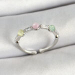 Pirinç Sıralı Boncuk Figürlü Zirkon Taşlı Gümüş Renk Ayarlanabilir Kadın Yüzük