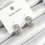 Pirinç Zirkon Taşlı Halka Model Gümüş Renk Kadın Küpe