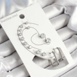 316L Çelik Dikdörtgen Figürlü Ve Zirkon Taşlı Gümüş Renk 7'li Çift Kadın Küpe Set