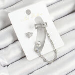 Pirinç Üçgen Figürlü Zirkon Taşlı Gümüş Renk 3'lü Kıkırdak Kadın Küpe Set