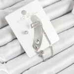 Pirinç Yılan Figürlü Zirkon Taşlı Gümüş Renk 3'lü Kıkırdak Kadın Küpe Set