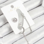 Pirinç Halka Figürlü Zirkon Taşlı Gümüş Renk 3'lü Kıkırdak Kadın Küpe Set