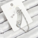 Pirinç Ok Figürlü Zirkon Taşlı Gümüş Renk 3'lü Kıkırdak Kadın Küpe Set