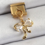 316L Çelik Sallantılı Zirkon Taşlı Fiyonk Model Gold Renk Nomination Charm
