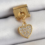 316L Çelik Sallantılı Zirkon Taşlı Kalp Model Gold Renk Nomination Charm