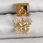 316L Çelik Sallantılı Zirkon Taşlı Kelebek Model Gold Renk Nomination Charm