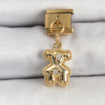 316L Çelik Sallantılı Zirkon Taşlı Ayıcık Model Gold Renk Nomination Charm