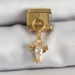 316L Çelik Sallantılı Zirkon Taşlı Yengeç Model Gold Renk Nomination Charm