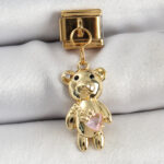 316L Çelik Sallantılı Zirkon Taşlı Ayıcık Model Gold Renk Nomination Charm