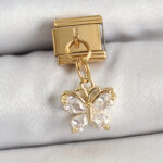316L Çelik Sallantılı Zirkon Taşlı Kelebek Model Gold Renk Nomination Charm