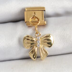 316L Çelik Sallantılı Zirkon Taşlı Fiyonk Model Gold Renk Nomination Charm