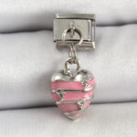 316L Çelik Gümüş Renk Pembe Kalp Model Nomination Charm