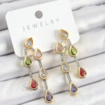 Pirinç Çoklu Damla Model Karşık Zirkon Taşlı Gold Ve Gümüş Renk Kadın Küpe