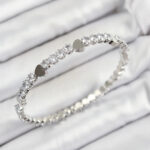 Pirinç Zirkon Taşlı Kalp Model Gümüş Renk Yaylı Kadın Bileklik