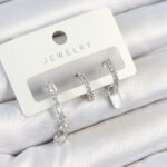 Pirinç Zirkon Taşlı Sallantılı Model Gümüş Renk 3'lü Çift Kadın Küpe Set