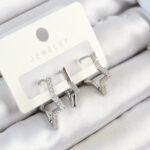 Pirinç Zirkon Taşlı Yıldız Model Gümüş Renk 3'lü Çift Kadın Küpe Set