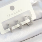 Pirinç Zirkon Taşlı Halka Model Gümüş Renk 3'lü Çift Kadın Küpe Set