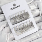 Pirinç Karışık Halka Model Gümüş Renk 6 Çift Kadın Küpe Set