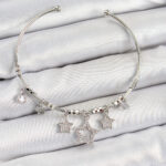 Pirinç Zirkon Taşlı Yıldız Model Gümüş Renk Charm Bileklik