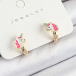 Pirinç Unıcorn Model Gold Renk Çocuk Küpe