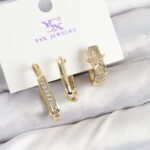 Pirinç Zİrkon Taşlı Yıldız Model Gold Renk 3'lü Kadın Küpe