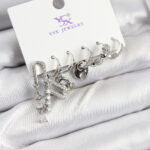 Pirinç Zİrkon Taşlı Dikdörtgen Model Gümüş Renk 3'lü Çift Kadın Küpe