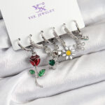 Pirinç Zİrkon Taşlı Gül Ve Papatya Model Gümüş Renk 3'lü Çift Kadın Küpe