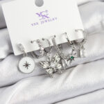 Pirinç Zİrkon Taşlı Kelebek ve Yıldız Model Gümüş Renk 3'lü Çift Kadın Küpe