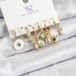 Pirinç Zİrkon Taşlı Kelebek ve Yıldız Model Gold Renk 3'lü Çift Kadın Küpe