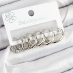 316L Çelik Halka Model Gümüş Renk 3'lü Set Kadın Küpe