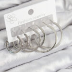 Pirinç Halka Model Gümüş Renk Kadın Set Küpe