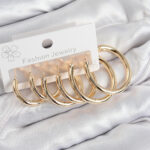 Pirinç Halka Model Gold Renk Kadın Set Küpe