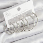 Pirinç Halka Model Gümüş Renk Kadın Set Küpe