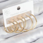 Pirinç Halka Model Gold Renk Kadın Set Küpe