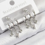 Pirinç Zirkon Taşlı Şimşek Model Gümüş Renk Kadın Küpe