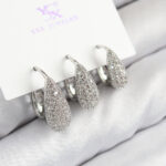 Pirinç Zirkon Taşlı 3'lü Damla Model Gümüş Renk Kadın Küpe