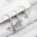 Pirinç Zirkon Taşlı 3'lü Kuş Model Gümüş Renk Kadın Küpe